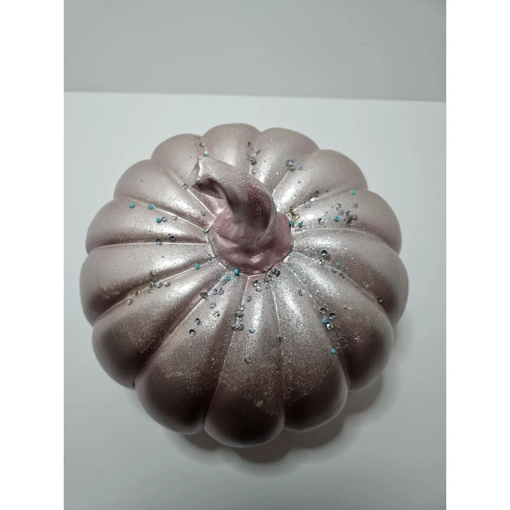 Pink Iridescent Art Glass Pumpkin Twisted Stem Fall Thanksgiving Decor 7in